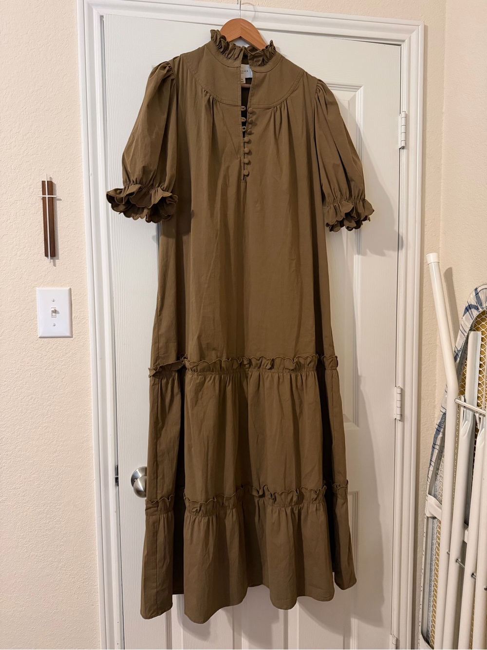 Tuckernuck Olive Green Puff-Sleeve Tiered Maxi Dress
